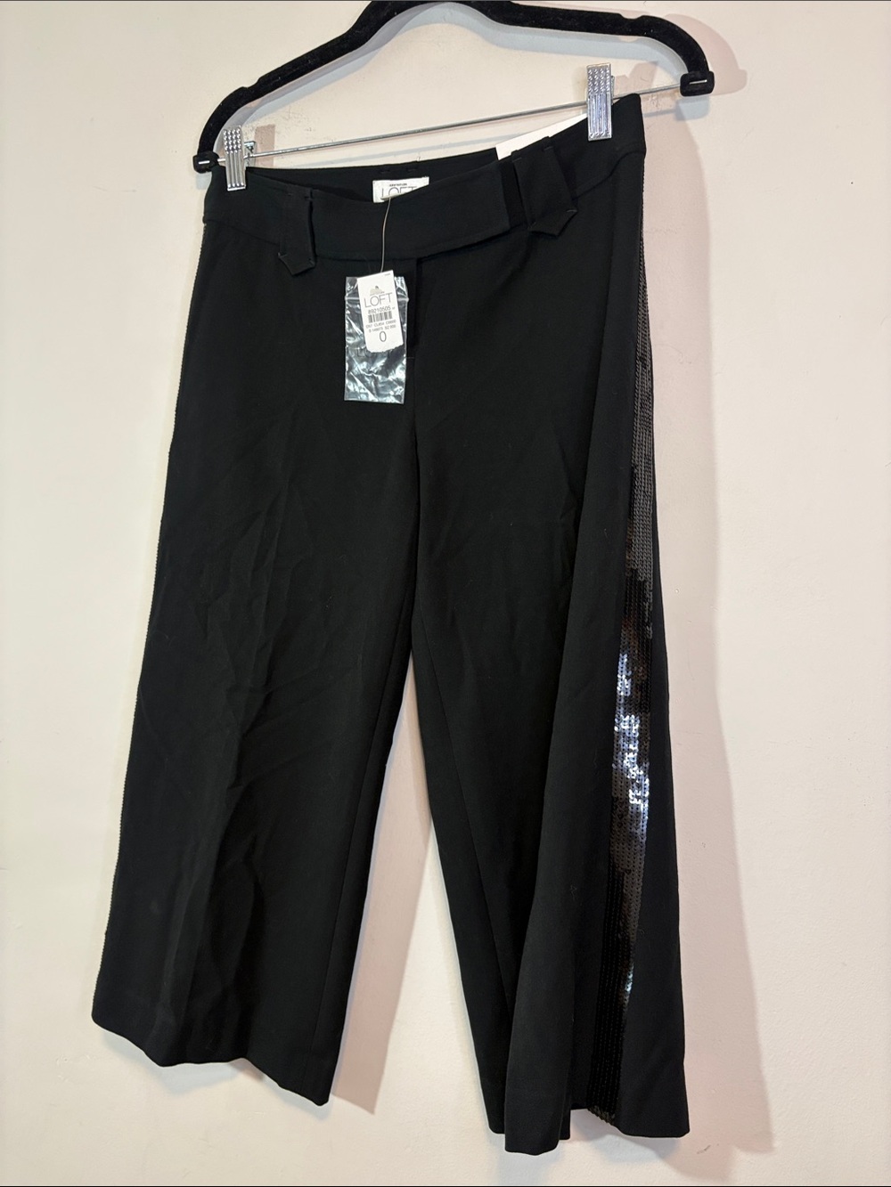 NWT Low Rise Sequin Tuxedo Side Stripe Capri Length Cropped Culottes Y2K Baddie